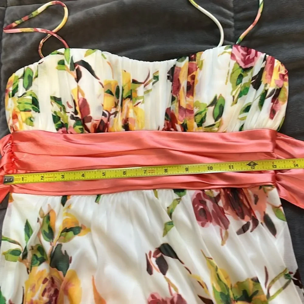 Floral Dress with Coral Sash Spaghetti Strap Spring Whimsy Fairy Formal Women S